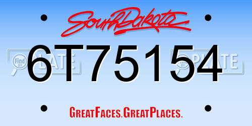 6T75154 South Dakota License Plate