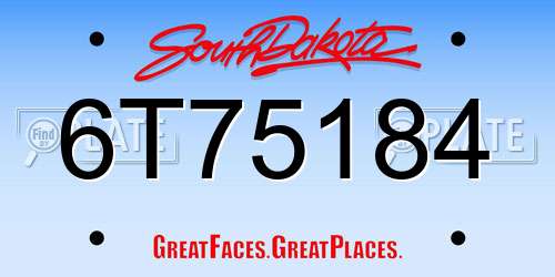 6T75184 South Dakota License Plate