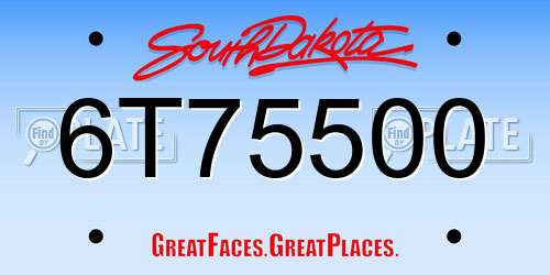 6T75500 South Dakota License Plate