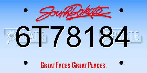 6T78184 South Dakota License Plate