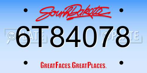 6T84078 South Dakota License Plate