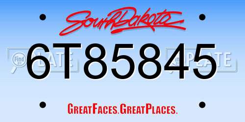 6T85845 South Dakota License Plate