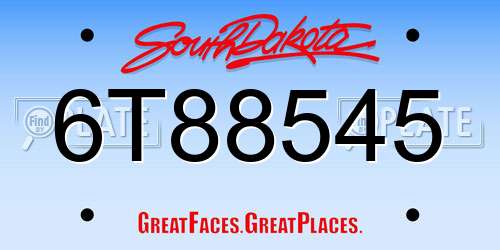 6T88545 South Dakota License Plate