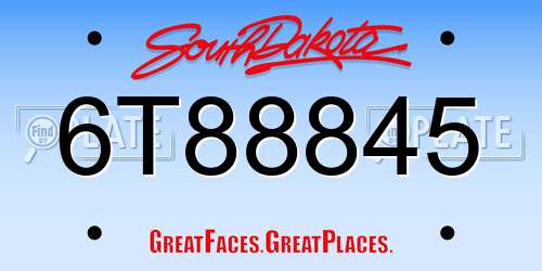6T88845 South Dakota License Plate