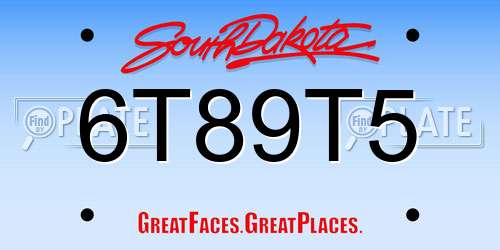 6T89T5 South Dakota License Plate