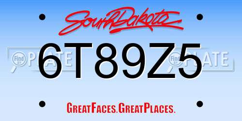 6T89Z5 South Dakota License Plate