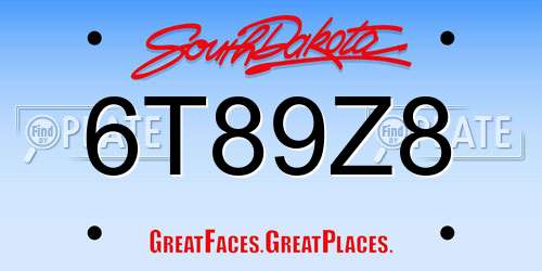 6T89Z8 South Dakota License Plate
