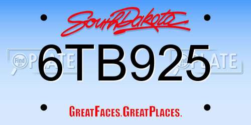 6TB925 South Dakota License Plate