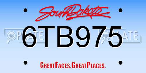 6TB975 South Dakota License Plate