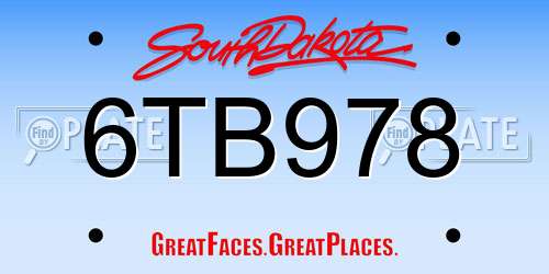 6TB978 South Dakota License Plate