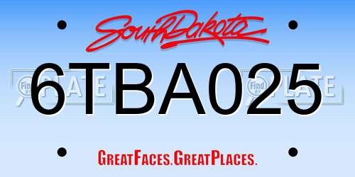 6TBA025 South Dakota License Plate