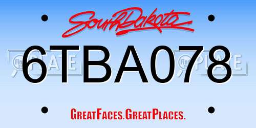6TBA078 South Dakota License Plate