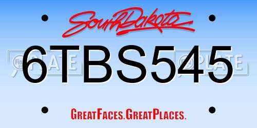 6TBS545 South Dakota License Plate