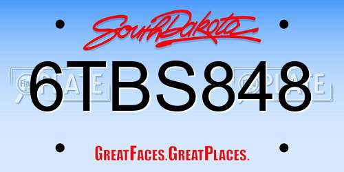 6TBS848 South Dakota License Plate