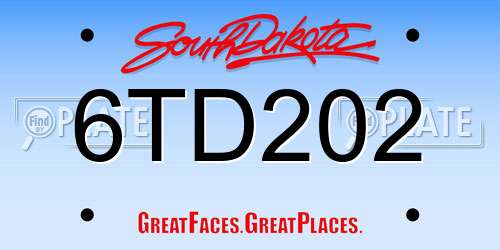 6TD202 South Dakota License Plate