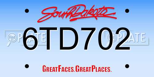 6TD702 South Dakota License Plate
