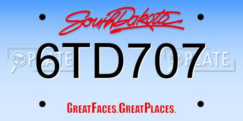 6TD707 South Dakota License Plate