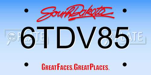 6TDV85 South Dakota License Plate