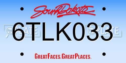 6TLK033 South Dakota License Plate