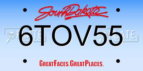 6TOV55 South Dakota License Plate