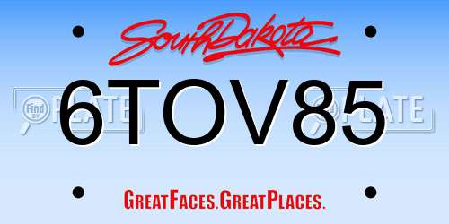 6TOV85 South Dakota License Plate