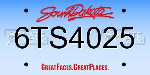 6TS4025 South Dakota License Plate