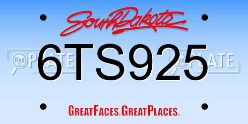 6TS925 South Dakota License Plate