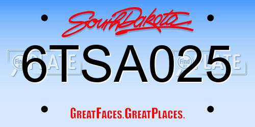 6TSA025 South Dakota License Plate