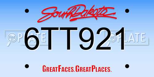 6TT921 South Dakota License Plate
