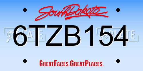 6TZB154 South Dakota License Plate