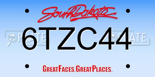 6TZC44 South Dakota License Plate