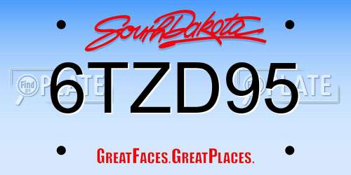 6TZD95 South Dakota License Plate
