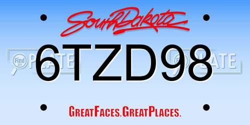 6TZD98 South Dakota License Plate