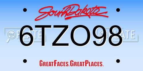 6TZO98 South Dakota License Plate