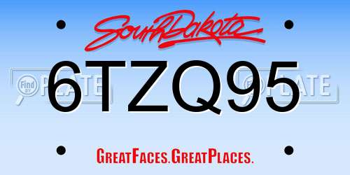 6TZQ95 South Dakota License Plate