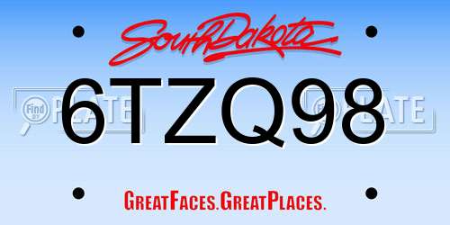 6TZQ98 South Dakota License Plate