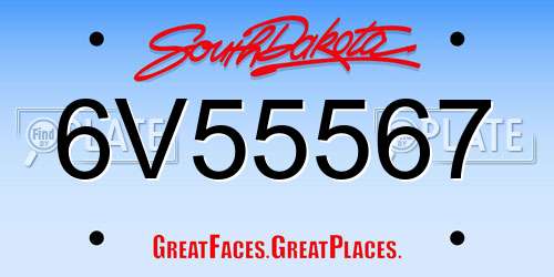 6V55567 South Dakota License Plate