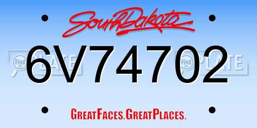 6V74702 South Dakota License Plate
