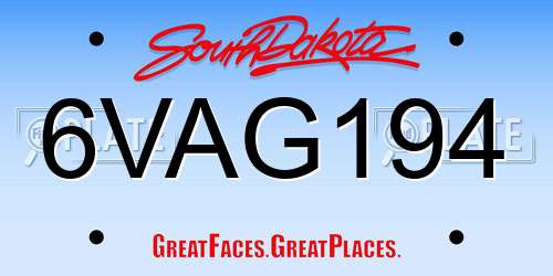 6VAG194 South Dakota License Plate