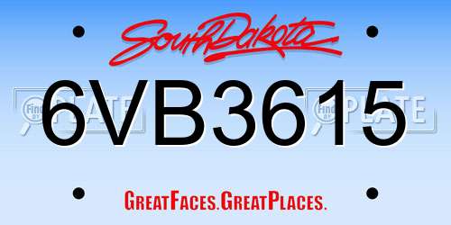 6VB3615 South Dakota License Plate