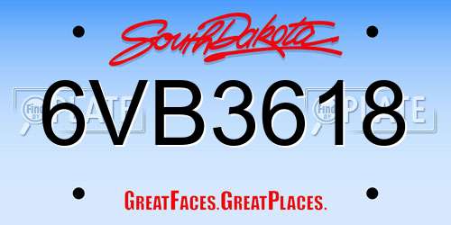 6VB3618 South Dakota License Plate