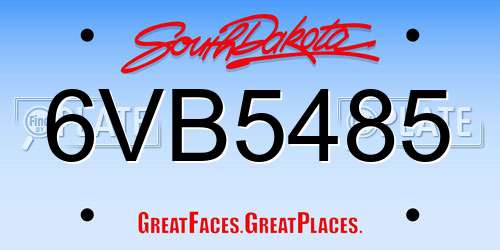 6VB5485 South Dakota License Plate