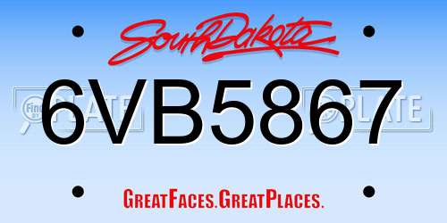 6VB5867 South Dakota License Plate