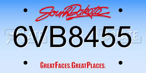 6VB8455 South Dakota License Plate