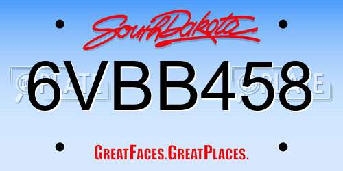 6VBB458 South Dakota License Plate
