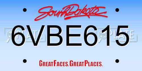 6VBE615 South Dakota License Plate