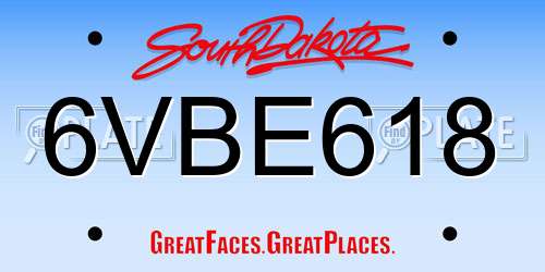 6VBE618 South Dakota License Plate