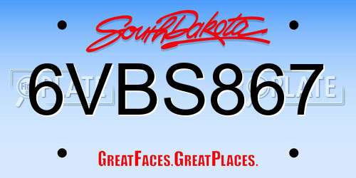 6VBS867 South Dakota License Plate
