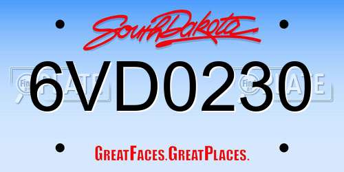 6VD0230 South Dakota License Plate