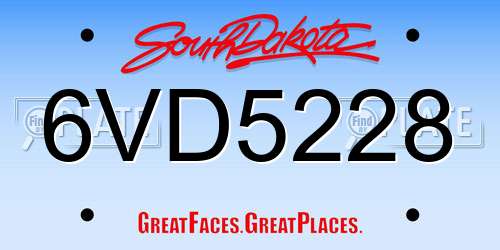 6VD5228 South Dakota License Plate